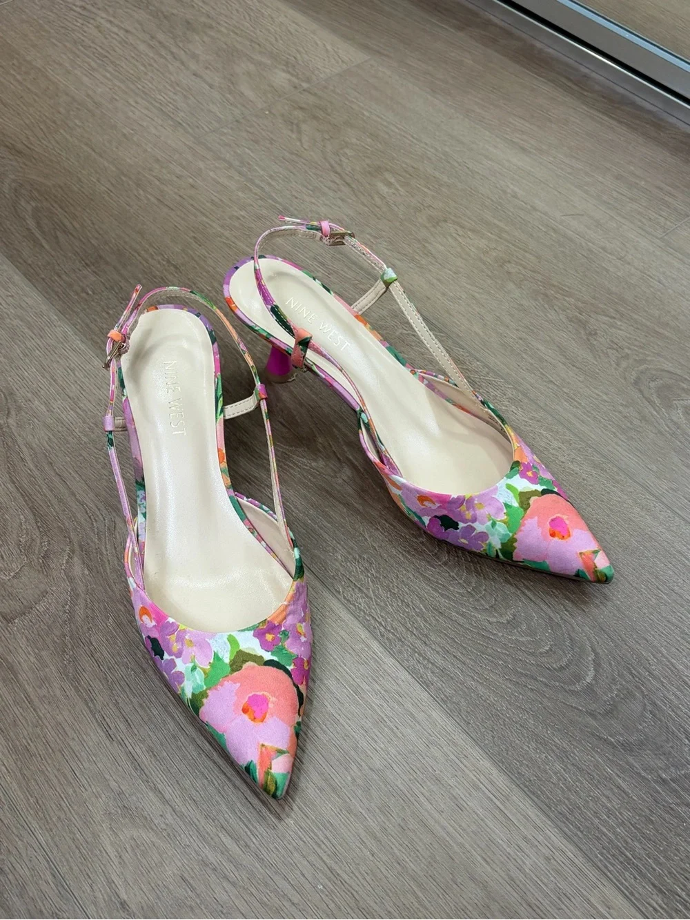 Nine West Floral Pink Slingback Kitten Heels